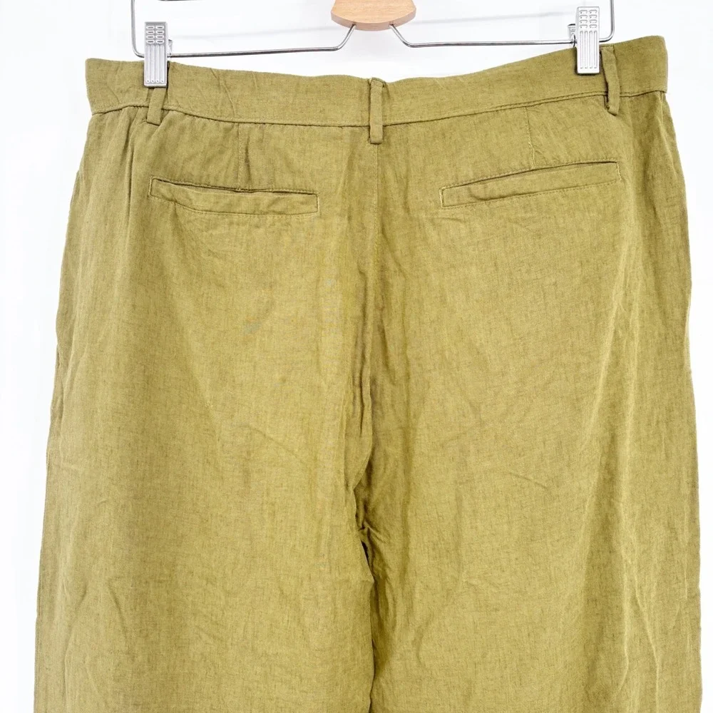 Zara Womens Olive Green Linen Blend Wide Leg Relaxed Boho Coastal Pants Size XL